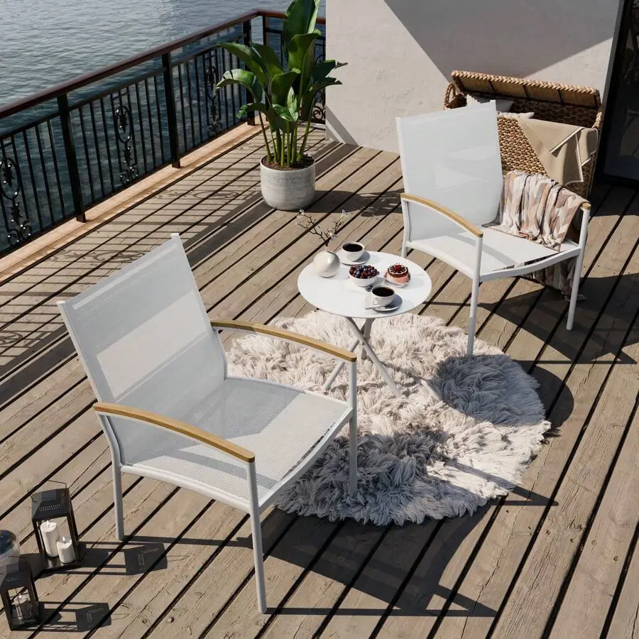 3 Pieces Outdoor Patio Bistro Sets, Textilene Small Patio Furniture Set, Front Porch Chairs Conversation Set With Table Lawn,, Balcony, Poolside