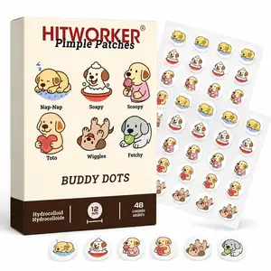Hitworker Buddy Dots Hydrocolloid Pimple Patches, 48 Count, 12mm Blemish Patches for Face, Chin & Forehead, Fun Spot Care for Teens and Adults