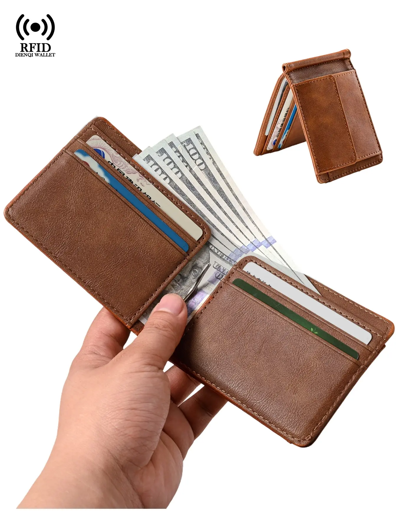 Men Retro PU Leather Credit Card Holder, Slim Money Clip Wallet, Multi Card Slots, Lightweight Pocket Cash & Coin Storage for Men Office Travel Carry, Business Fashion Wallet