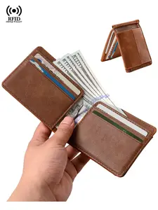 Small RFID Wallet Money Clips for Men Purse With A Metal Clamp Slim Leather Business ID Credit Card Holders Man Travel Cash Holder Cash Clips RFID Men's Anti theft Brushing Wallet,Daily Use,Casual, Portable,1PC