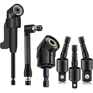 6Pcs Right Angle Drill Bit Adapter Set, 360° Rotatable 1/4" 3/8" Impact Socket Adapters, 105° & 90° Angled Hex Shank Drill Bits, Multi-Angle Tools for Home Repair DIY, Power Tool Accessories