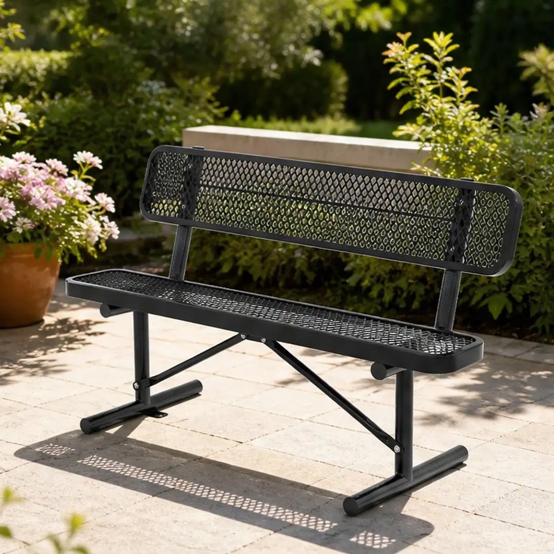 ARCH Heavy-Duty Outdoor Metal Park Bench with Backrest, All-Weather Rust-Proof Steel Seat, Ergonomic Garden Patio Bench for Yard Deck, Commercial Portable Seating for Parks Shopping Malls, 4FT, Amber/Black Options, Amber/Black Color Options
