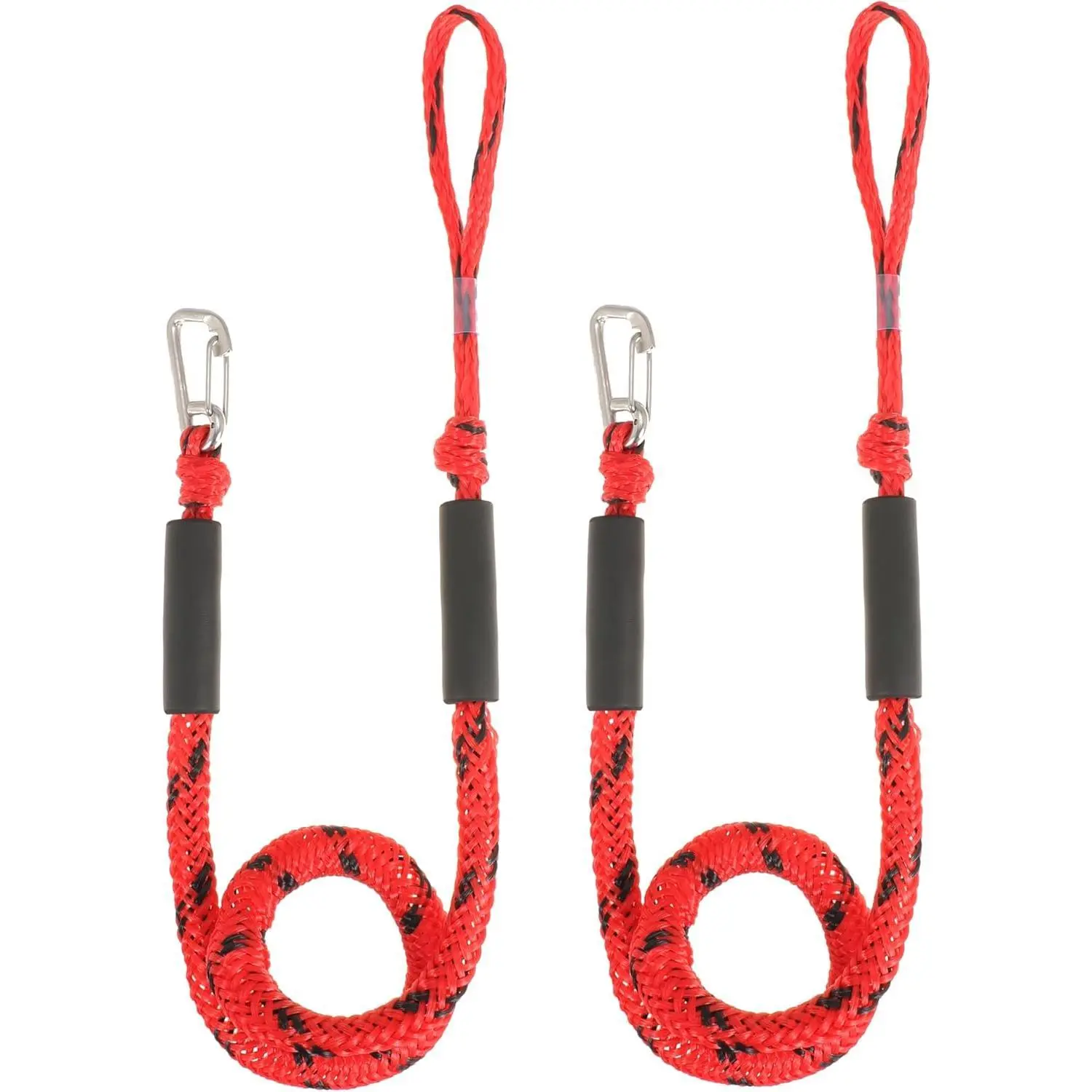 Boat Bungee Dock Lines Marine Mooring Rope with Stainless Steel Clip Bungee Cord Docking Lines for Boat Bungee Docking Ropes for Kayak,Pontoon,Canoe (Red and Black-2)