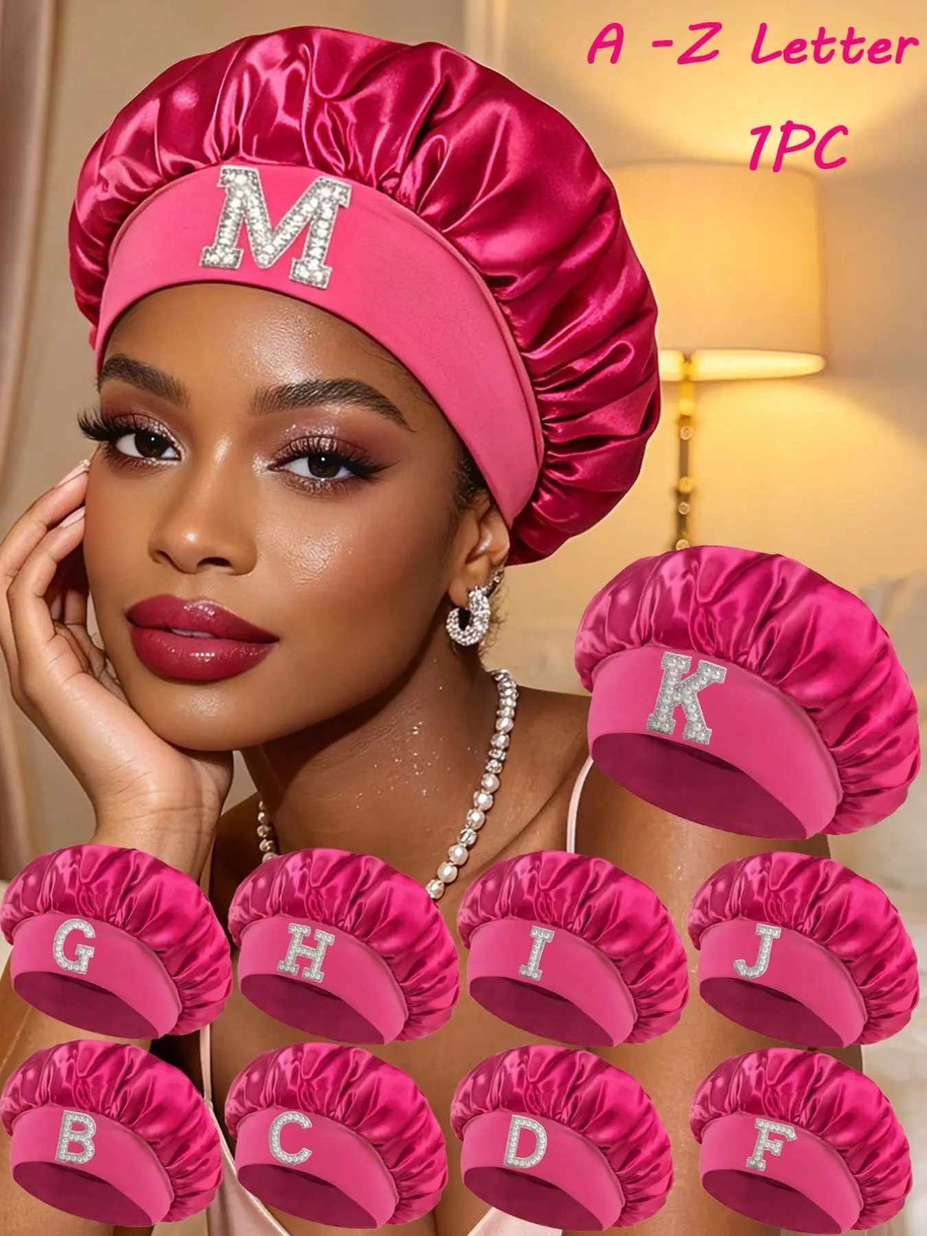 1PC Custom Full A-Z Letter Satin Sleep Bonnet, High Elastic Hair Wrap Headband, Gentle Home Hair Care Cover For Morning Night Skincare, Ideal Birthday Present For Couples Friends
