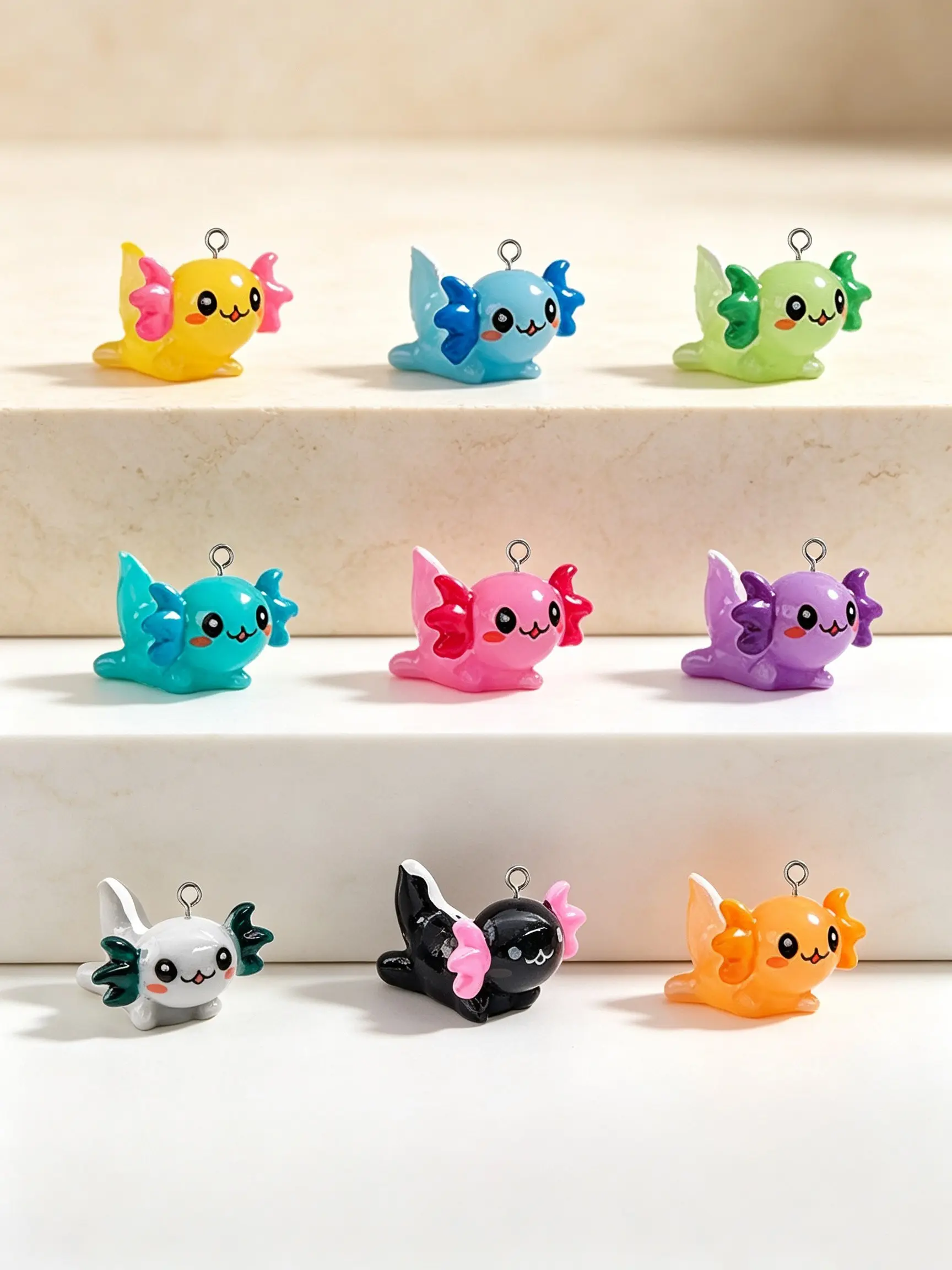 20 Pcs Cute Mini Axolotl Resin Charms, Multicolor 3D Salamander Pendants, DIY Earrings Necklace Bracelet Keychain Jewelry Supplies