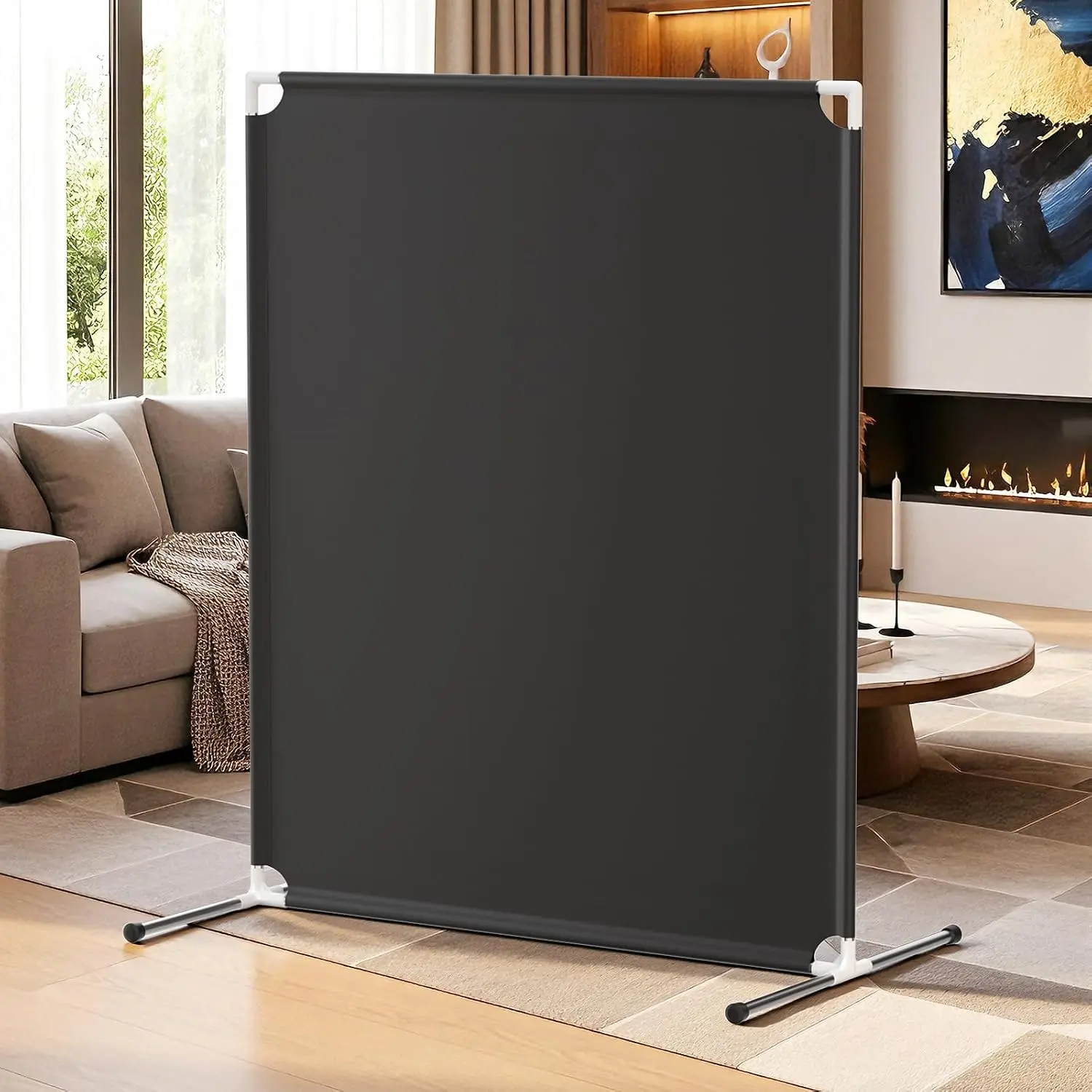 Room Divider for Privacy Protection - Single Panel Privacy Screen for Room Separation, 75.6" x 60" Portable Room Partition for Bedroom Office Dorm, Freestanding Divider Easy to Install，Black
