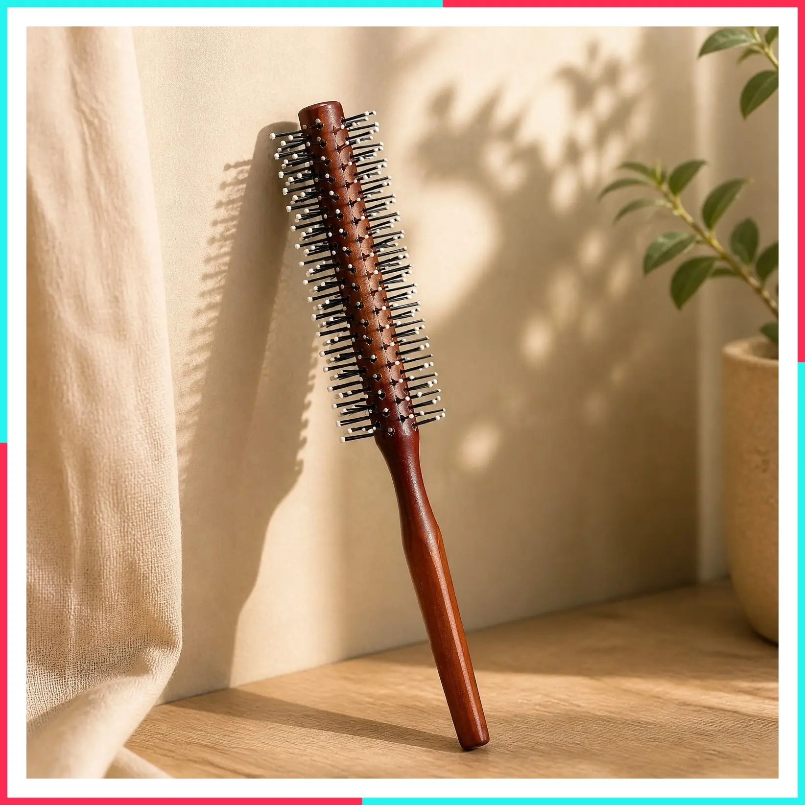 Small Brush for Short and Medium Hair, Blow Drying, Men's Beard Styling, Professional Smoothing and Curling Brush (Reddish Brown)