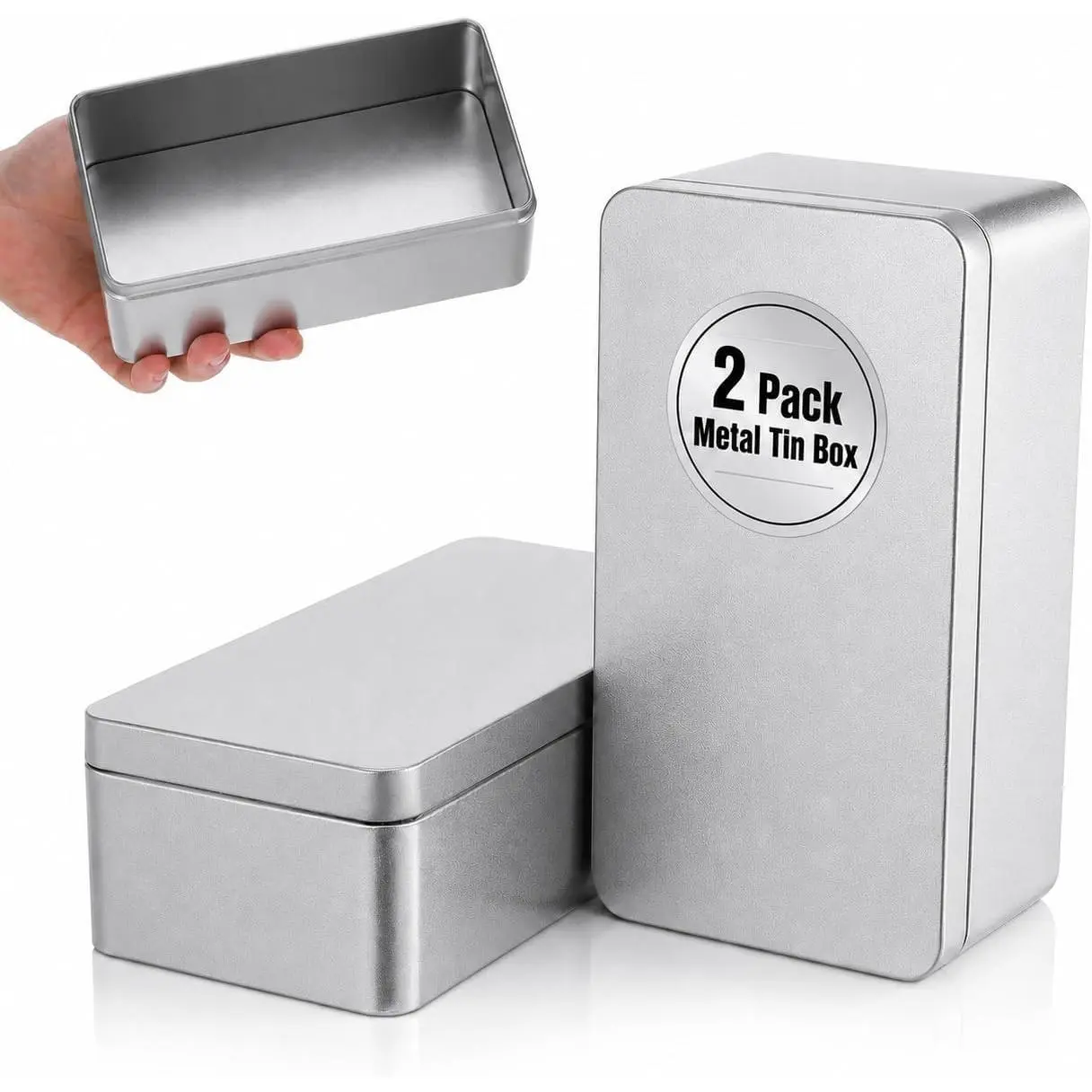 Rectangular Tin Box Set of 2 Tinplate Silver