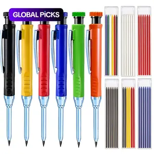 2/6Pcs Solid Carpenter Pencils with 36 Pcs 2.8mm Refills Long Nosed Deep Hole Mechanical Pencil Marker Construction with Built in Sharpener for Woodworking Drafting Architect Tool Mechanical Drawing Pencils #GLOBAL PICKS