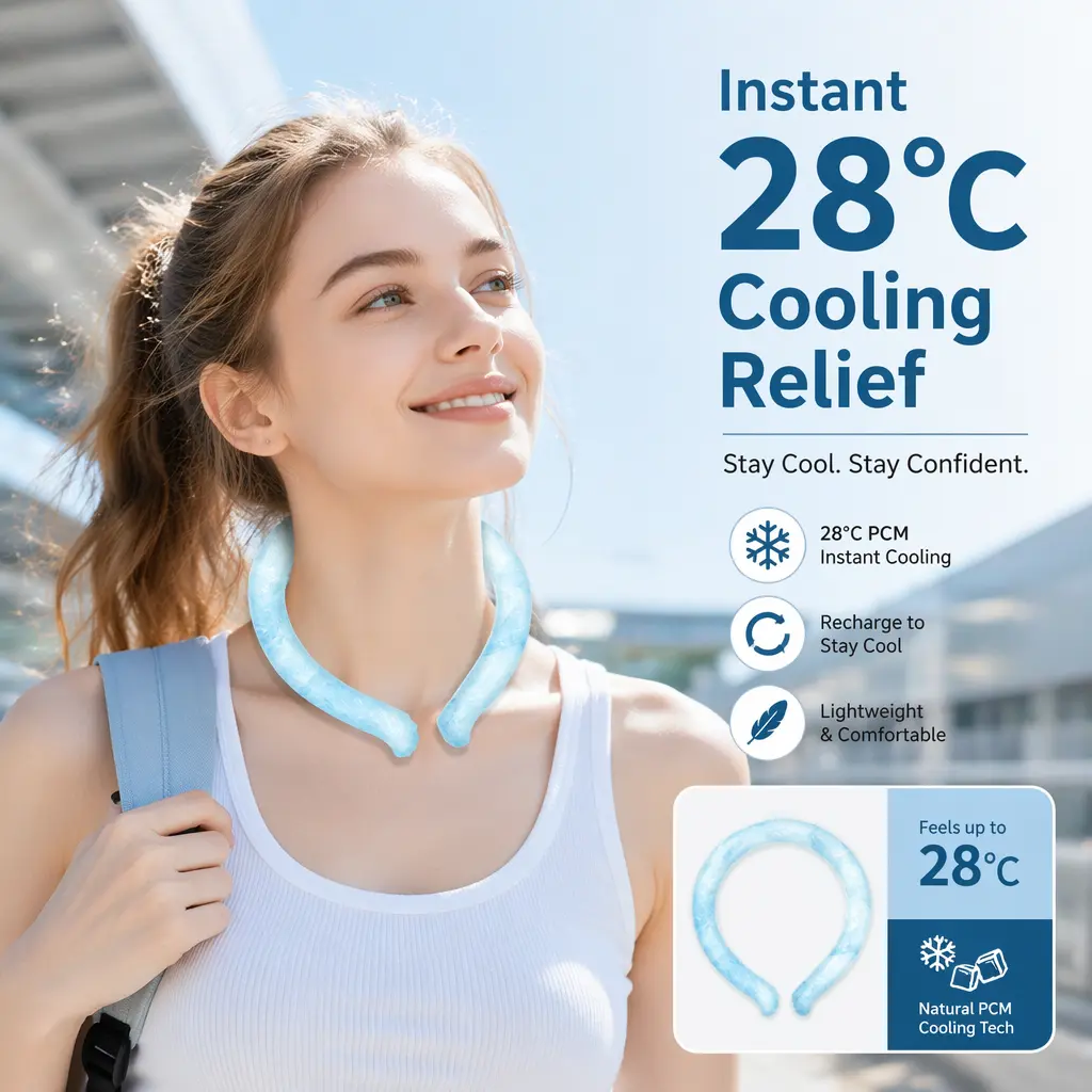 Reusable Neck Cooling Ring with Advanced PCM Gel - TPU Shell Wearable Ice Wrap, Instant 28°C Cooling Relief - Hands-Free Body Cooler for Outdoor Sports, Gym Workouts & Hot Flashes Relief