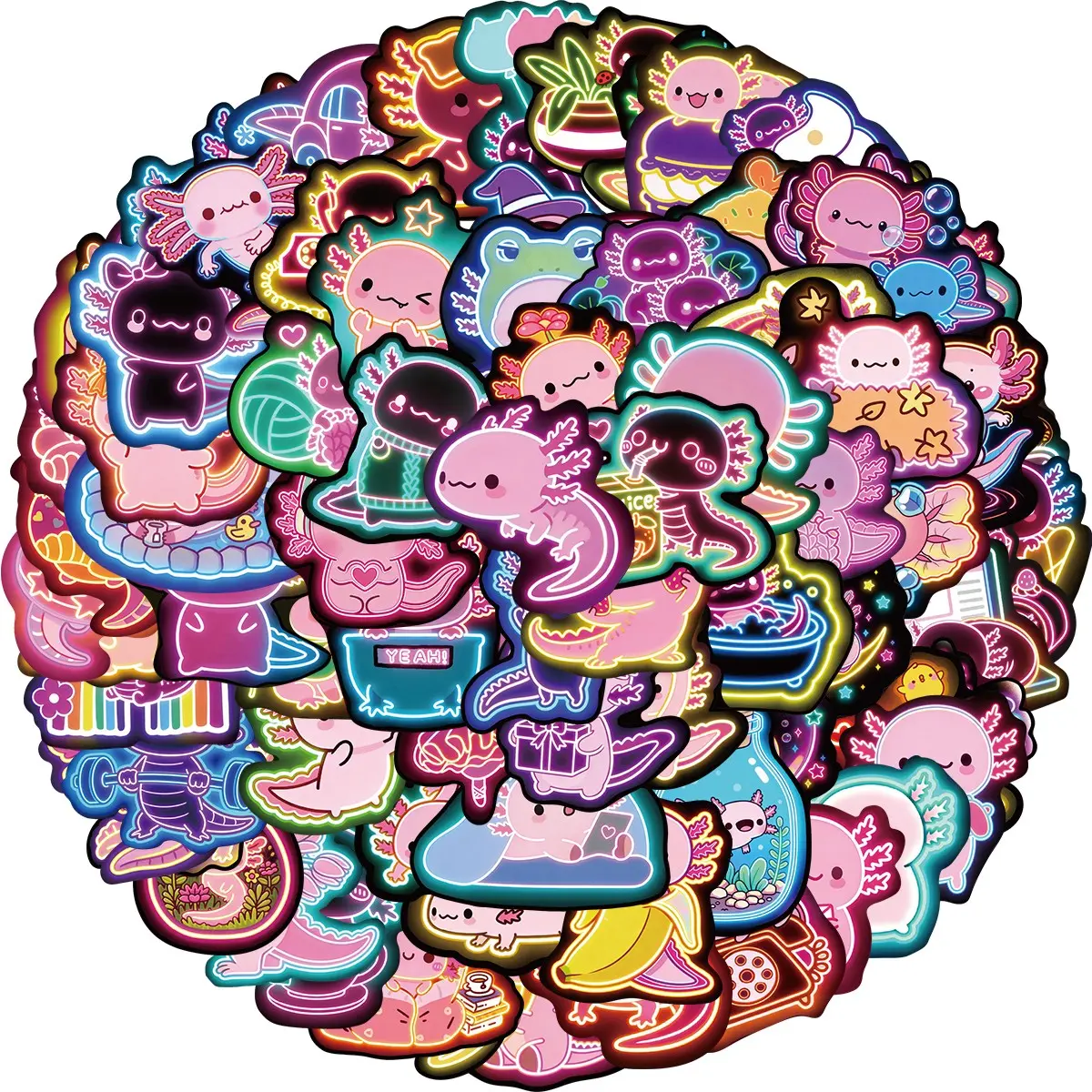 S260528036129 Axolotl Stickers,100 Pcs Cute Axolotl Vinyl Waterproof Stickers for Water Bottle,Laptop,Phone,Skateboard,School Supplies,Kids Teens Girls