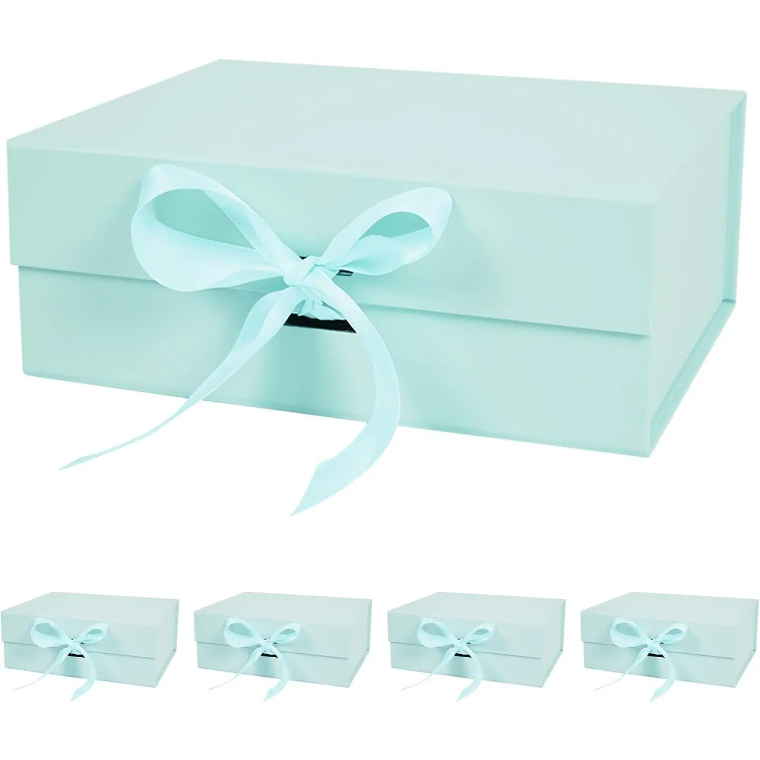 Black  Box with Ribbon, 8.6x6.7x3.4 inch Groomsman Proposal Box for Presents with  Closure , Rectangle Collapsible Luxury Box for Wedding, Christmas, Halloween, Birthday
