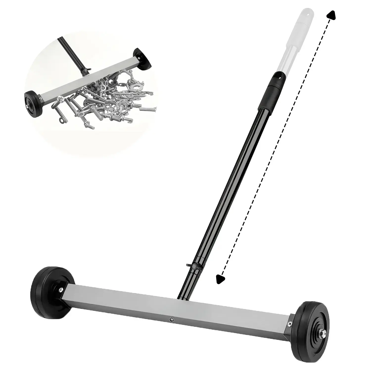 17-Inch Rolling Magnetic Sweeper for Construction Workers, 3-Inch Wheels with Rubber Pedals, Adjustable Handle, 8.8-Lb Metal Capacity Heavy-Duty Magnet for Nails, Carpentry Tool