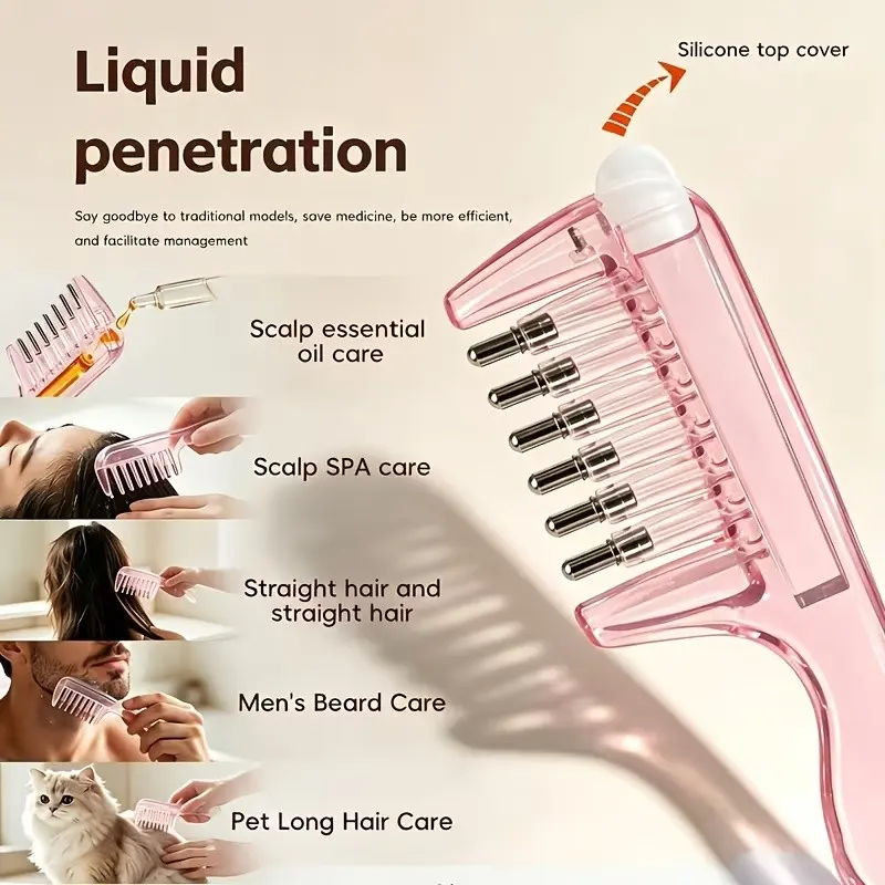 Transparent Liquid Comb, Hair Combs, Leak-Proof Design, Replaces Hand Massage, Hair & Beard Oil, Scalp Care, Portable Hair Brush, Home Use