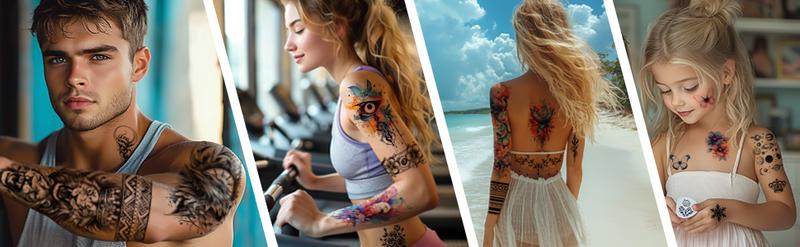 24-Pack Half Sleeve Temporary Tattoos for Adults - Realistic 3D Lion, Eagle, Skull, Jesus & Greek God Designs |   Waterproof Forearm Body Stickers for Men & Women (Gothic Style, Long Lasting)