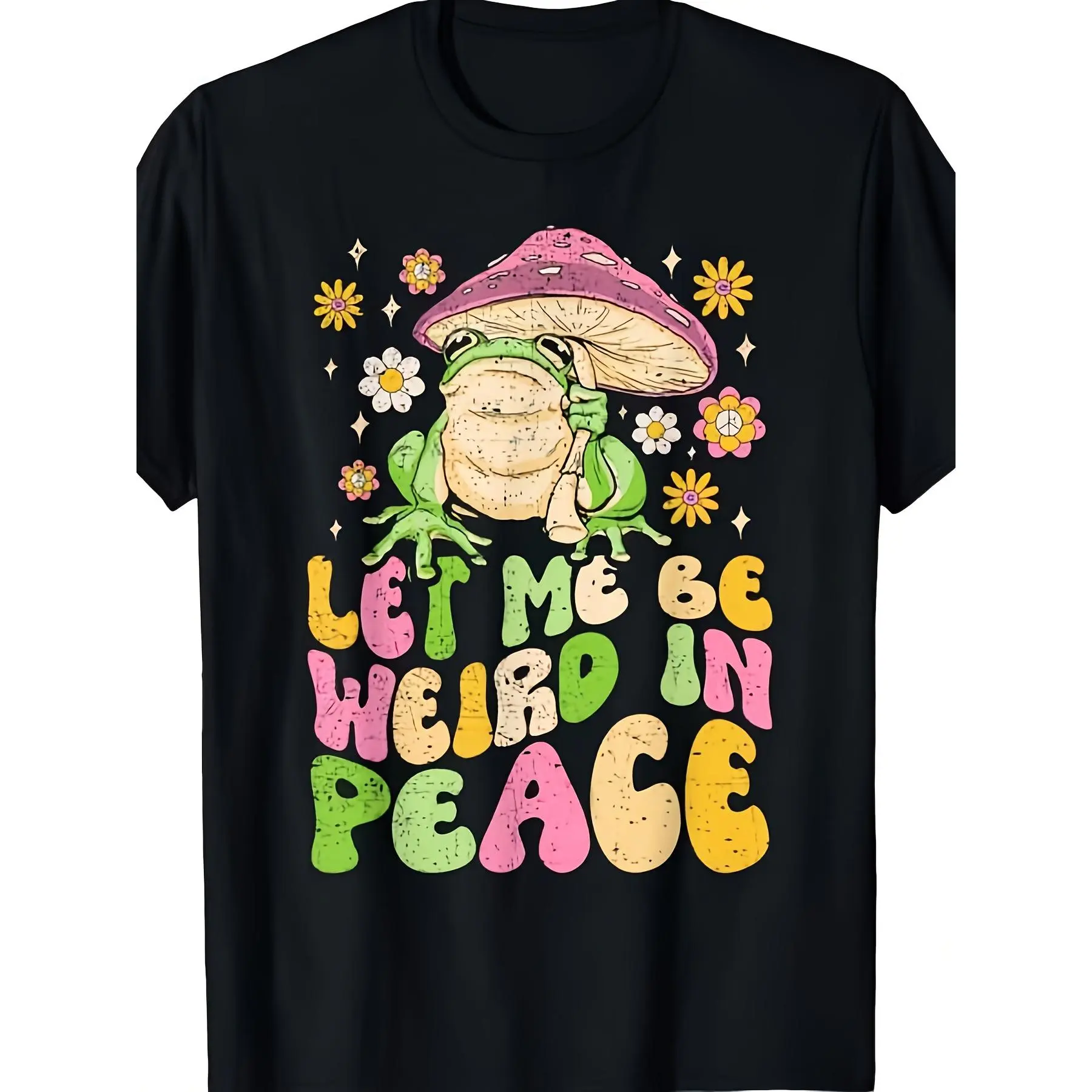 Unisex Adult Goblincore Frog Graphic T-Shirt - 220gsm Heavyweight Pure Polyester Short Sleeve Tops, Whimsical Frog & Mushroom Print, Comfortable Fit Fabric, All-Season Casual Wear, Plus Size