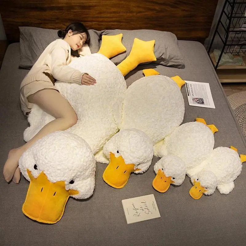 55/70CM Giant Duck Plush Toy Stuffed Big Mouth White Duck lying Throw Pillow for Lover  Sleeping Cushion Pregnant Leg