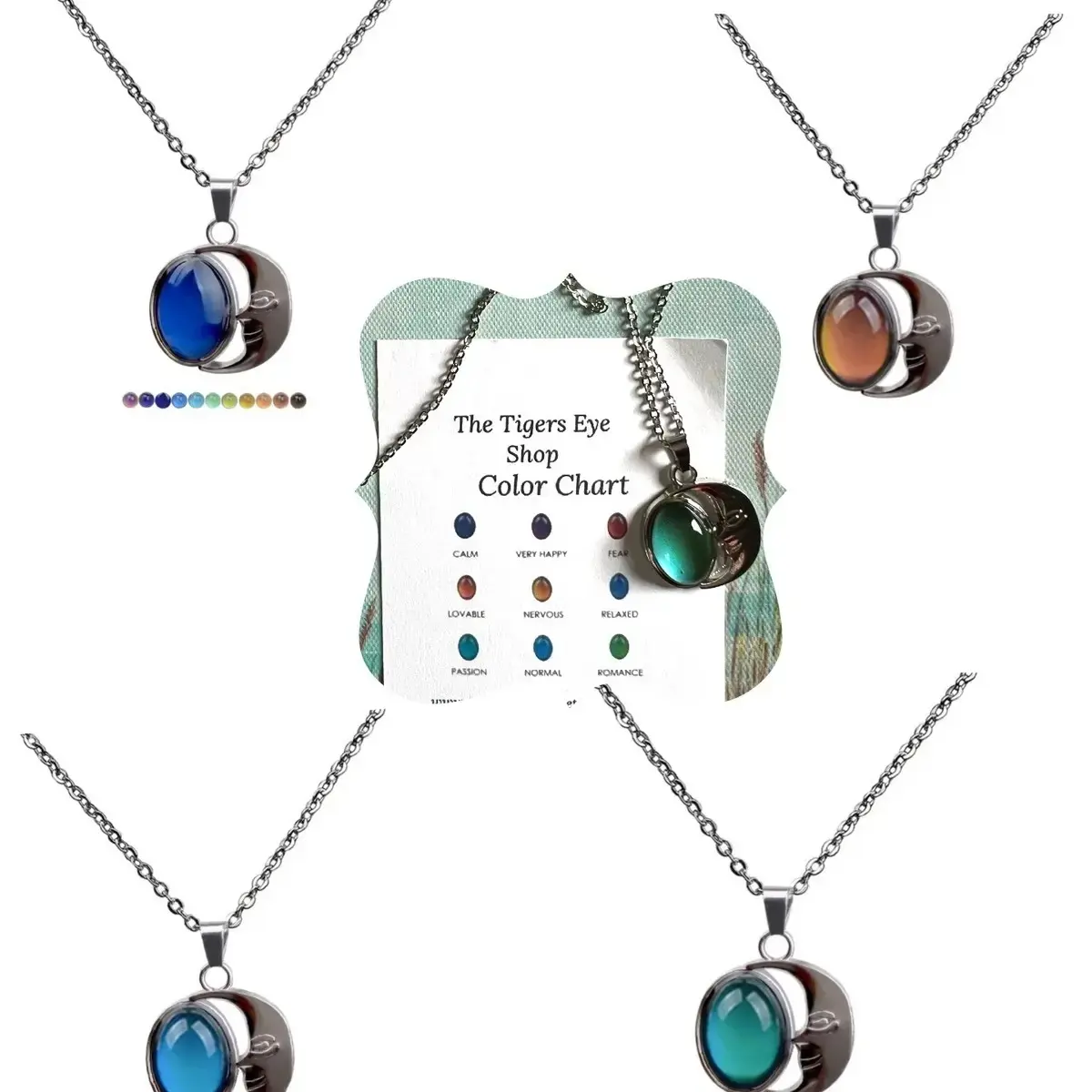 September Laurel Moon Color Changing Mood Necklace, Thermochromic Crescent Moon Pendant with Color Changing Stone, Vintage Silver Tone Celestial Jewelry for Women