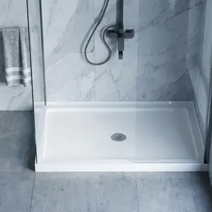 48 in x 32 in Center Drain Shower Base with Non-Slip Textured Finish - CUPC/CSA Certified Acrylic-Fiberglass Composite Pan featuring Removable Stainless Steel Drain Cover