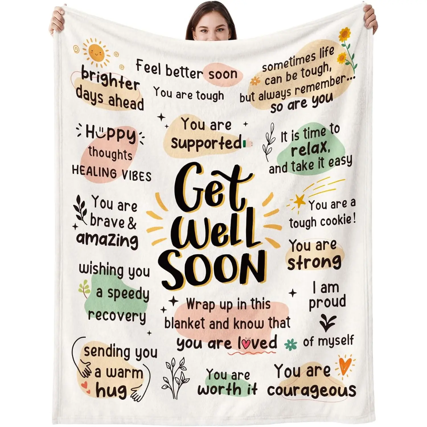 Get Well Gifts for Women Men, Flannel Get Well Blanket, 50" x 60" |   Get Well Blanket, Get Well Soon Gifts for Women, Breast Cancer Care After Surgery Recovery Gifts, Blanket Decor