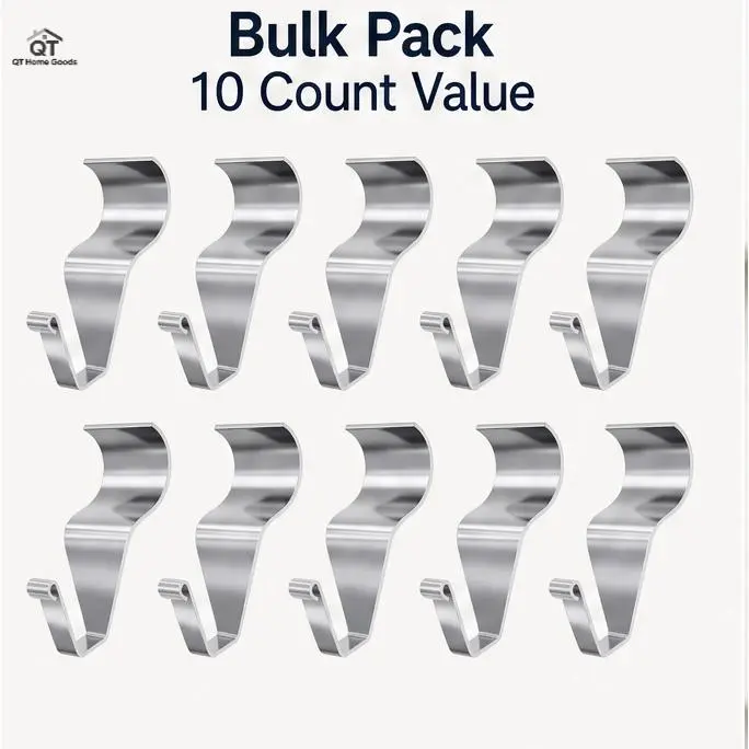 10PC SUS 304 Stainless Steel Slide Convenient Hooks & Rails - Damage-Free Wall Holder, No-Drill Home Organizer Set for Holiday, Outdoor Decor
