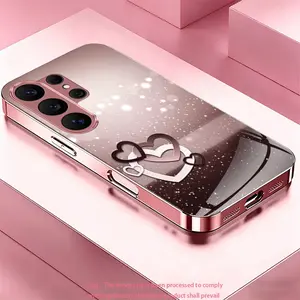 Pink-black gradient hollowed-out heart phone case suitable for Samsung Galaxy Note 10/Note 10+/Note 20/Note 8/Note 9/Note 20 Ultra/S8+/S9+/S10/S10+ Full coverage, stylish and luxurious, high-value protective case