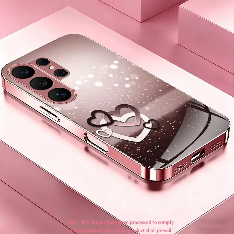 Pink-black gradient hollowed-out heart smartphone case suitable for Samsung Galaxy Note 10/Note 10+/Note 20/Note 8/Note 9/Note 20 Ultra/S8+/S9+/S10/S10+ Full coverage, stylish and luxurious, high-value protective case