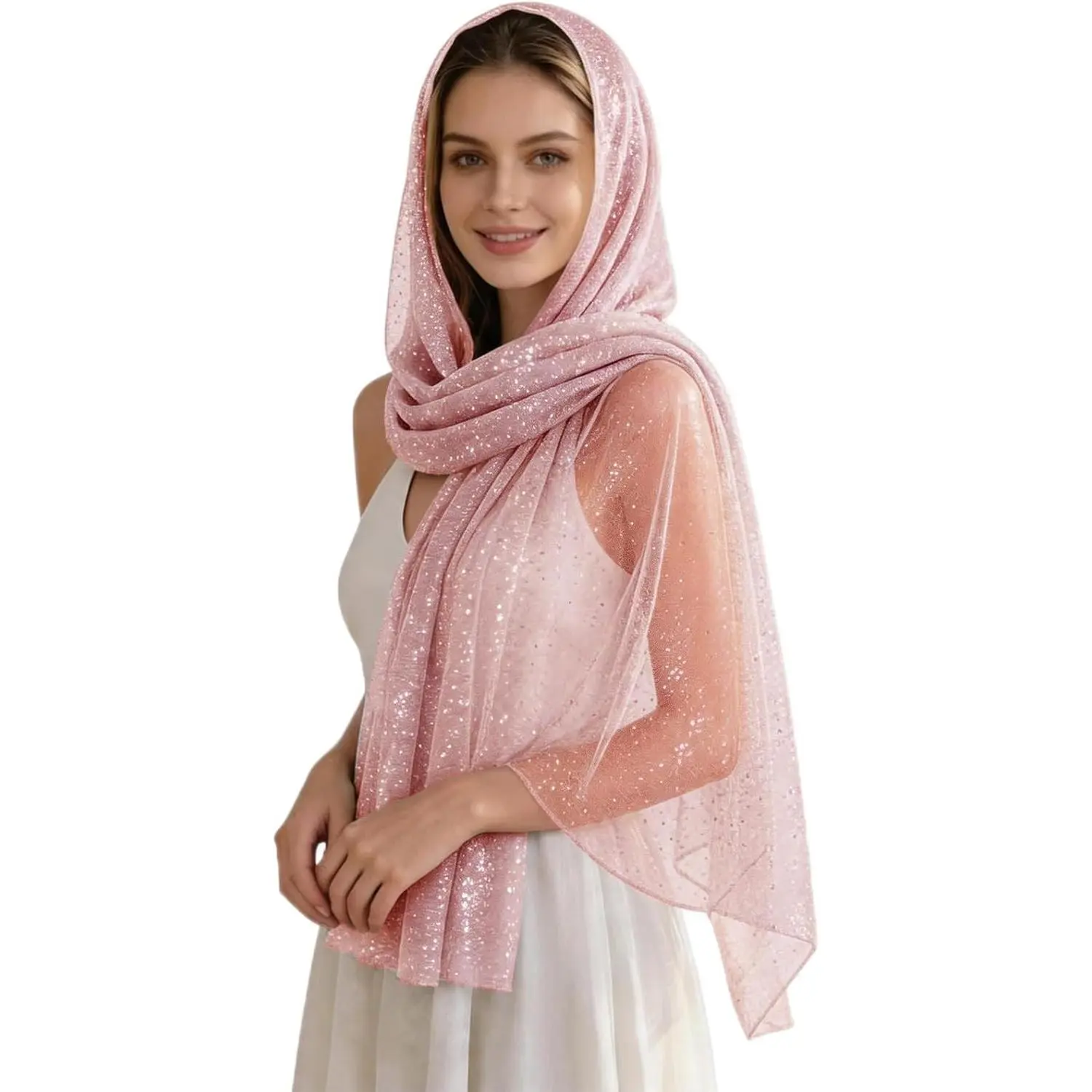 Women Sequin Scarf Sparkly   Scarf Hijab Sheer Mesh Scarves Glitter Shawls and Wraps for Evening Dresses