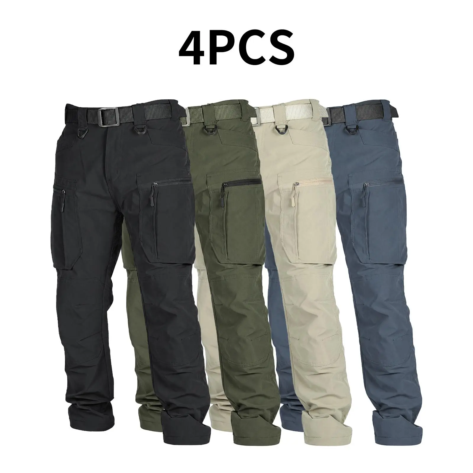 HOMUG 4-Pack Mens Lightweight Cargo Pants, Ripstop Tactical Pants with Large-Capacity Pockets, Wear-Resistant Fabric for Outdoor Hiking & Travel
