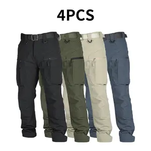 4-Pack Mens Lightweight Cargo Pants, Ripstop Tactical Pants with Large-Capacity Pockets, Wear-Resistant Fabric for Outdoor Hiking & Travel