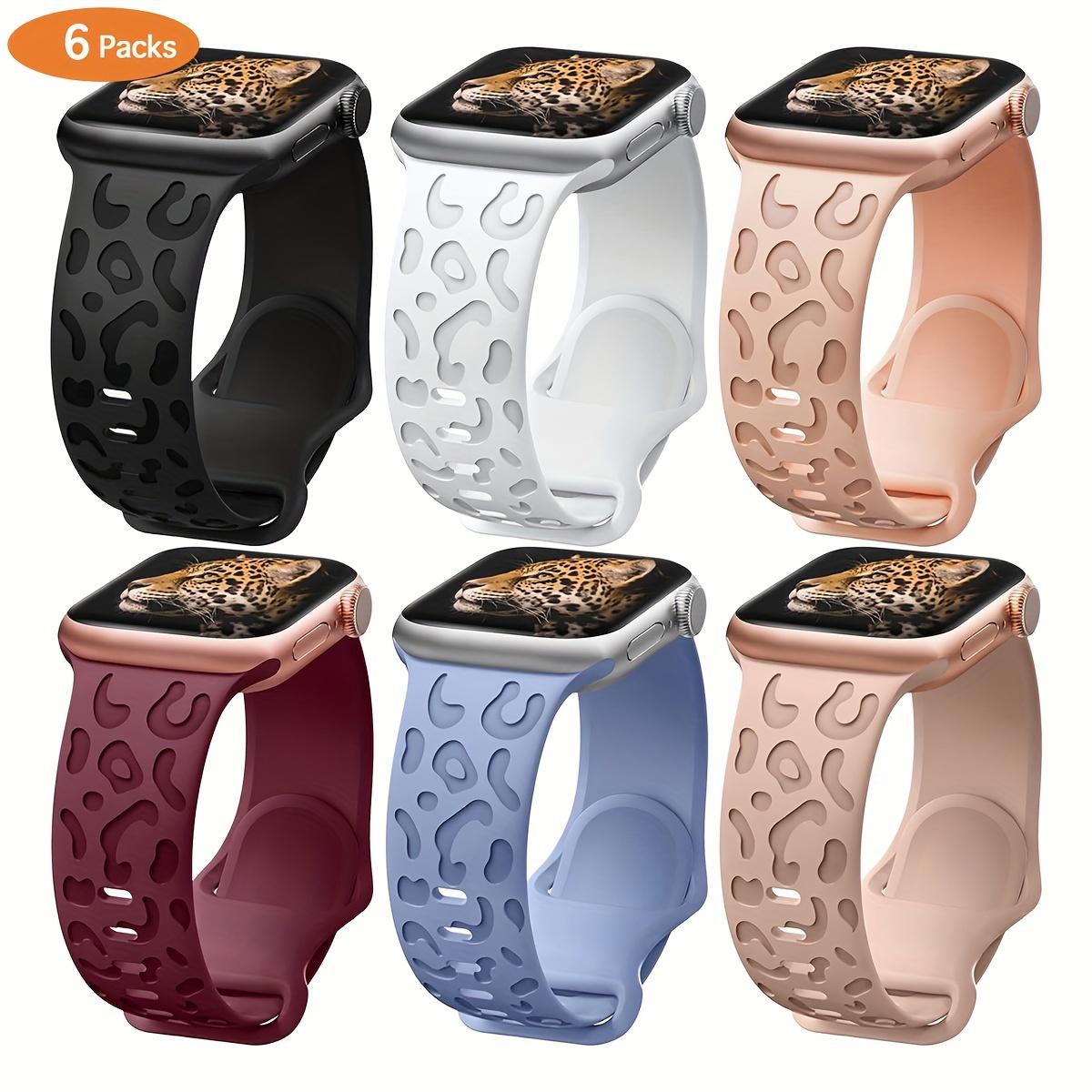 6-Pack Floral Engraved Silicone Apple Watch Bands – Soft Sport Strap 38–49mm (Series 1–11, SE, Ultra / Ultra 2 / Ultra 3), Women