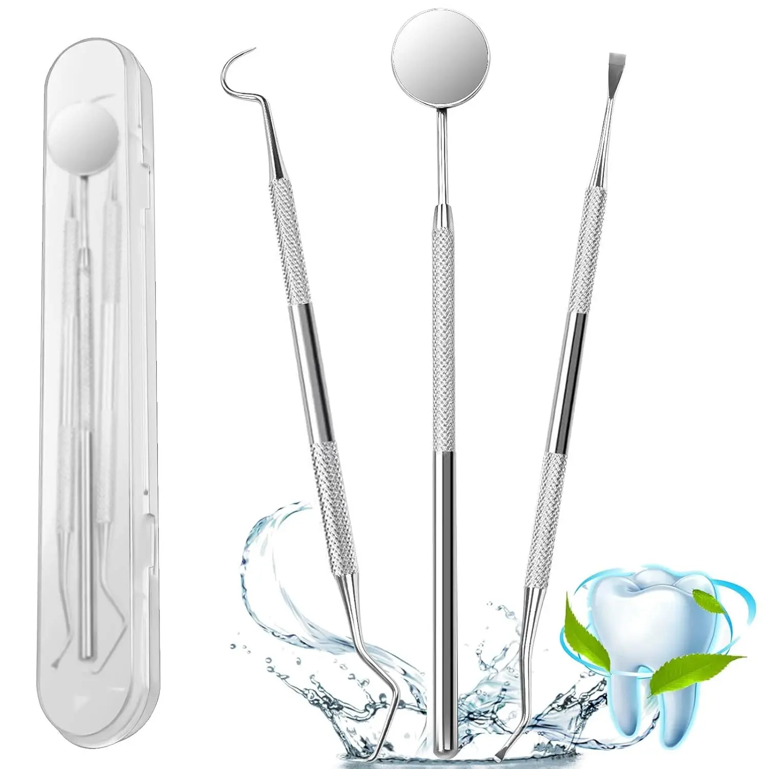 3Pcs Premium Surgical Stainless Steel Dental Tools Set - Plaque Remover, Tartar Scraper, Dental Mirror, Professional Oral Care Hygiene Kit for Teeth CleaningGift