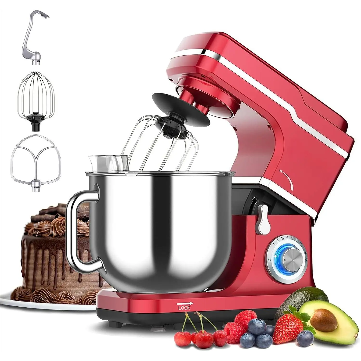 7.5 Quart Stand Mixer for Home Kitchen, 660W Electric Food Mixer with Stainless Steel Bowl and Handle, 10-Speed Tilt-Head Cake Dough Mixer with Dough Hook Whisk Flat Beater Splash Guard for Large Batches Baking