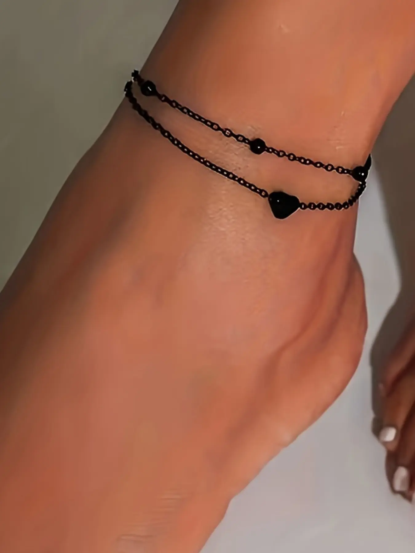 Easy Casual Iron Heart-Shaped Anklet Set, Versatile for Daily and Party Occasions, All Season Fit, Stylish Footwear Accessory, Foot Jewelry