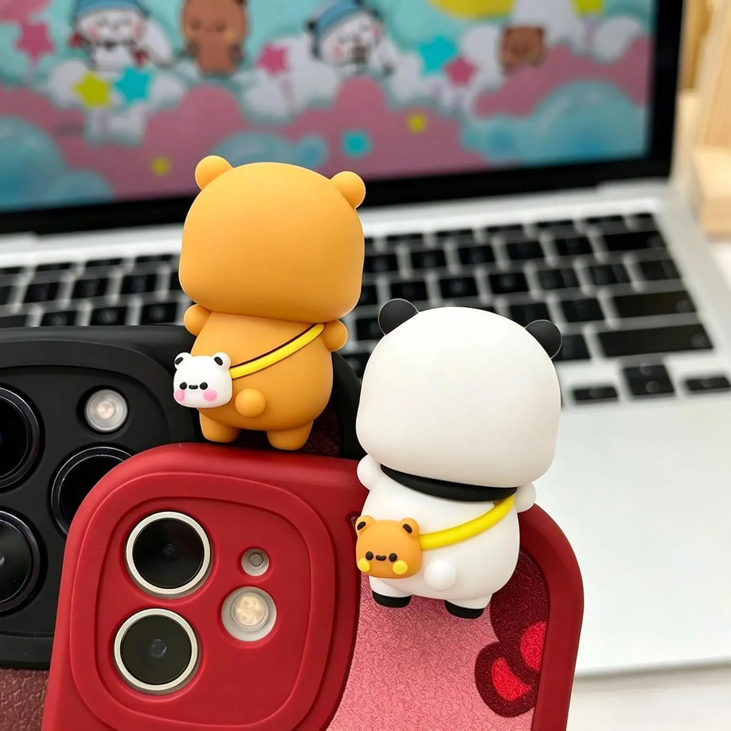 2 count Bu and Du Bears  Decorations, Cute Cartoon Statue  Figurine for Notebook Cell Phone Office Desk  Dashboard Decor