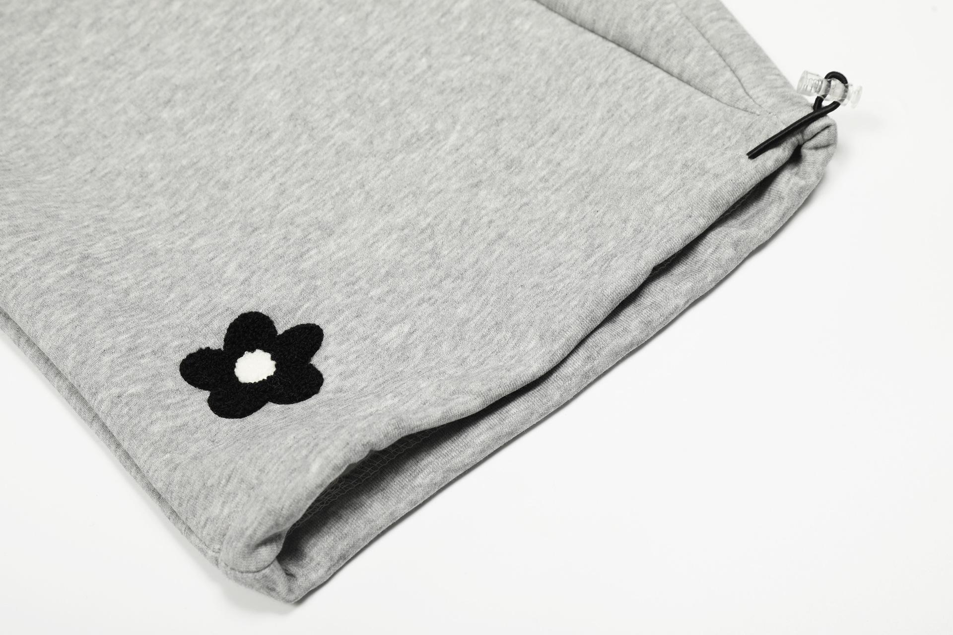 2026 Spring Collection Sweet and Cool Style Floral Embroidery Drawstring Loose Slimming Casual Sports Pants Wide-Leg Sweatpants for Women Menswear Trouser