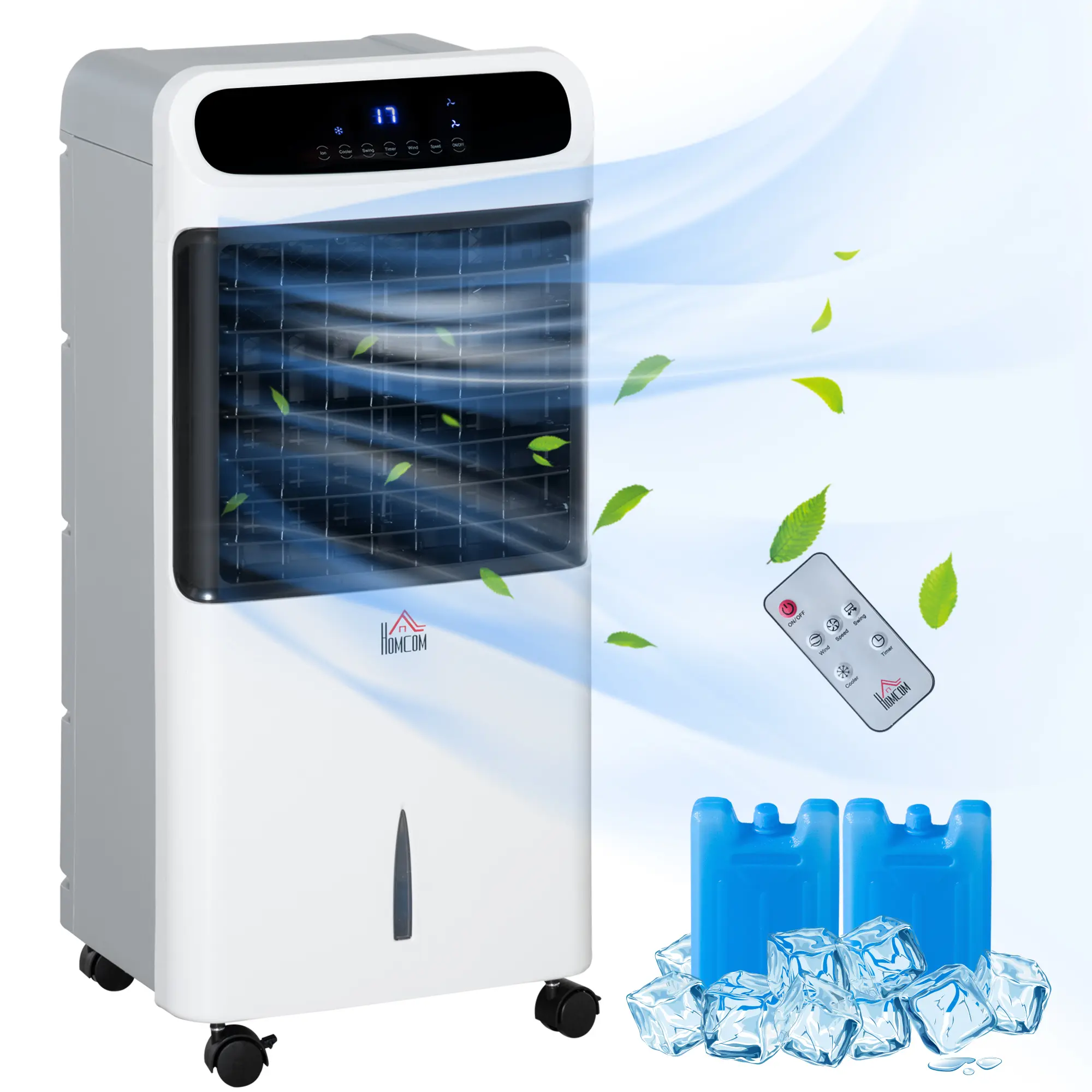 ARCH 32" Mobile Evaporative Air Cooler 3-in-1 Ice Cooling Fan Water Conditioner Humidifier Unit with Remote Timer Oscillating LED Display 3.2gal Water Tank for Home Office Bedroom White ABS, White Color Options, ABS Material, Product Dimensions:
