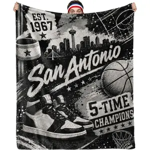 San Antonio EST.1967 Basketball City Skyline Flannel Blanket, Retro Sports Man Cave Throw Blanket, Ultra Soft Cozy Warm Sofa Bed Room Decor Blanket, Vintage Stadium Aesthetic Gift for San Antonio Fans & Basketball Lovers, Trending Home Decor