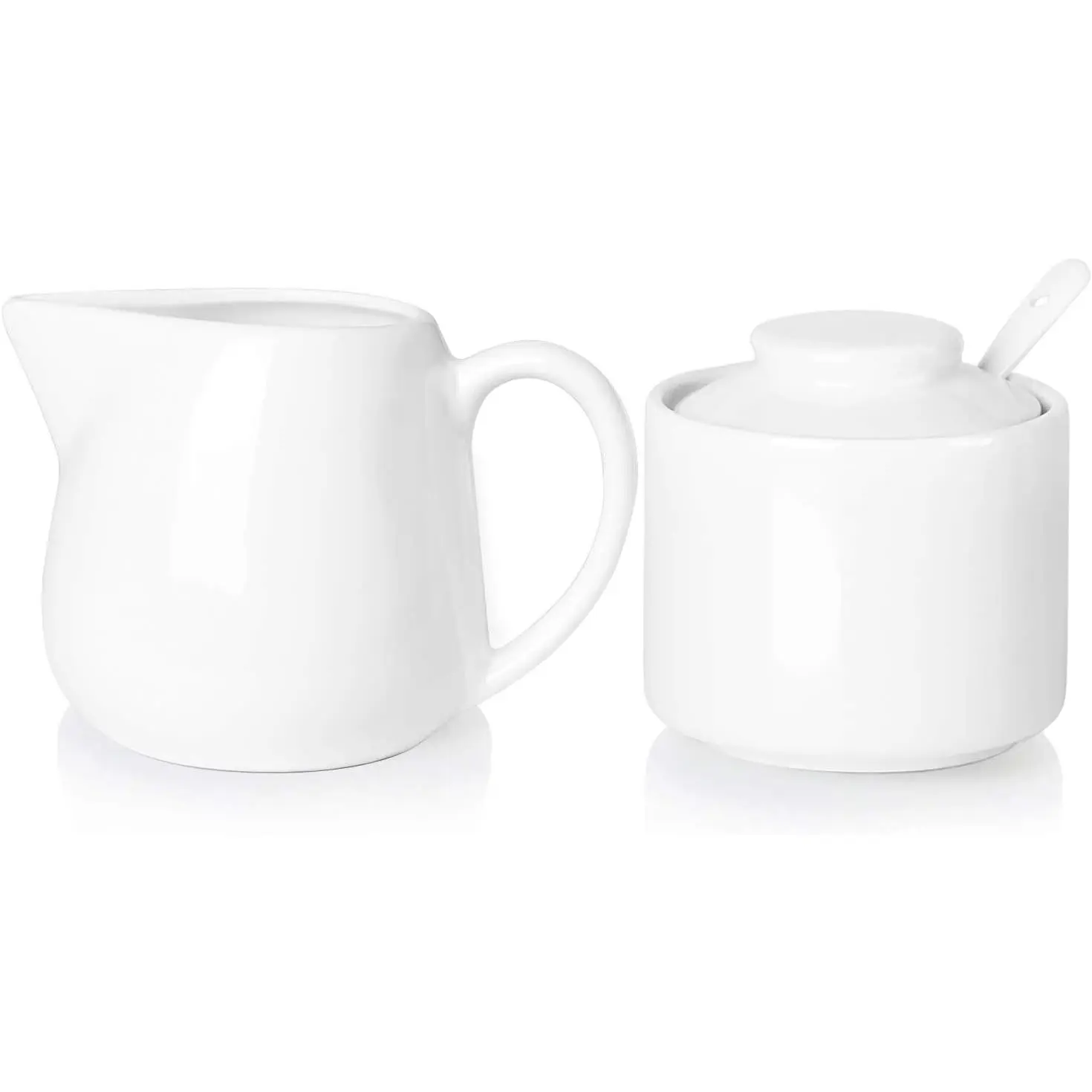 Porcelain Sugar and Creamer Set of 3,Cream Pitcher, Spoon, Sugar Bowl with Lid,Cream (White)