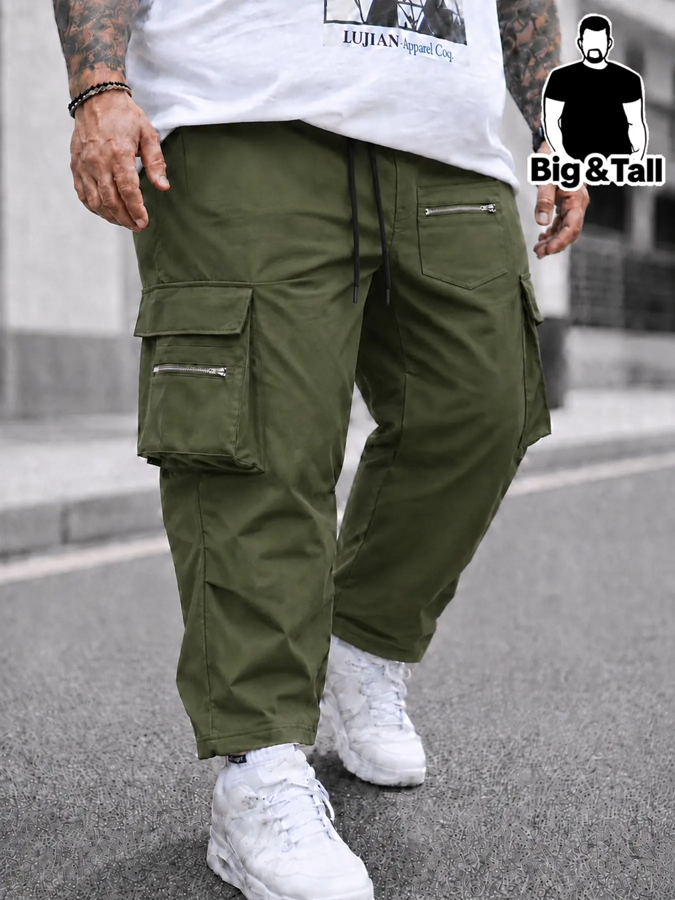 Large Size Men's Outdoor Multi-Pocket Cargo Pants, Plain Casual Straight Leg Long Pants, Perfect for Hiking & Daily Wear, Ideal Gift
