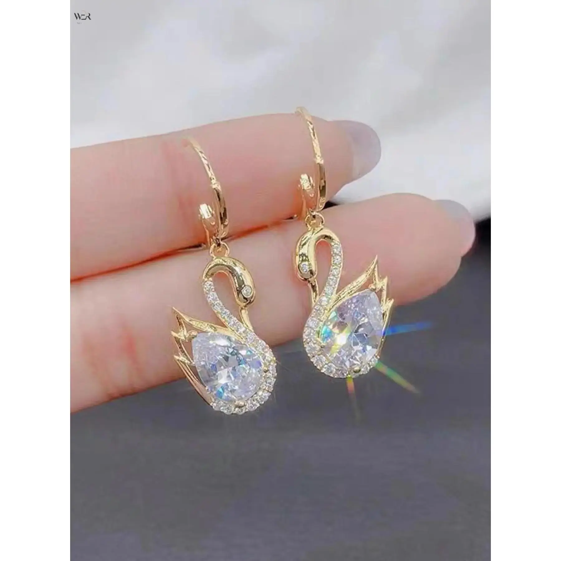 Cubic Zirconia Swan Dangle Earrings, Sparkly Teardrop Huggie Hoops for Women, Lightweight Gold & Silver Plated Alloy for Bridal Wedding Party, Avoid Scratches, Electroplated Alloy
