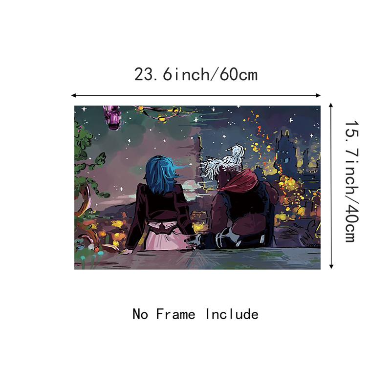 1pc Arcane Canvas Wall Art Poster - Frameless Fantasy Artwork Featuring Romantic Night Scene with Starry Sky & City Lights, Durable Home Decor for Living Room, Study, Bedroom - Perfect Gift for Fans, Wall Decor