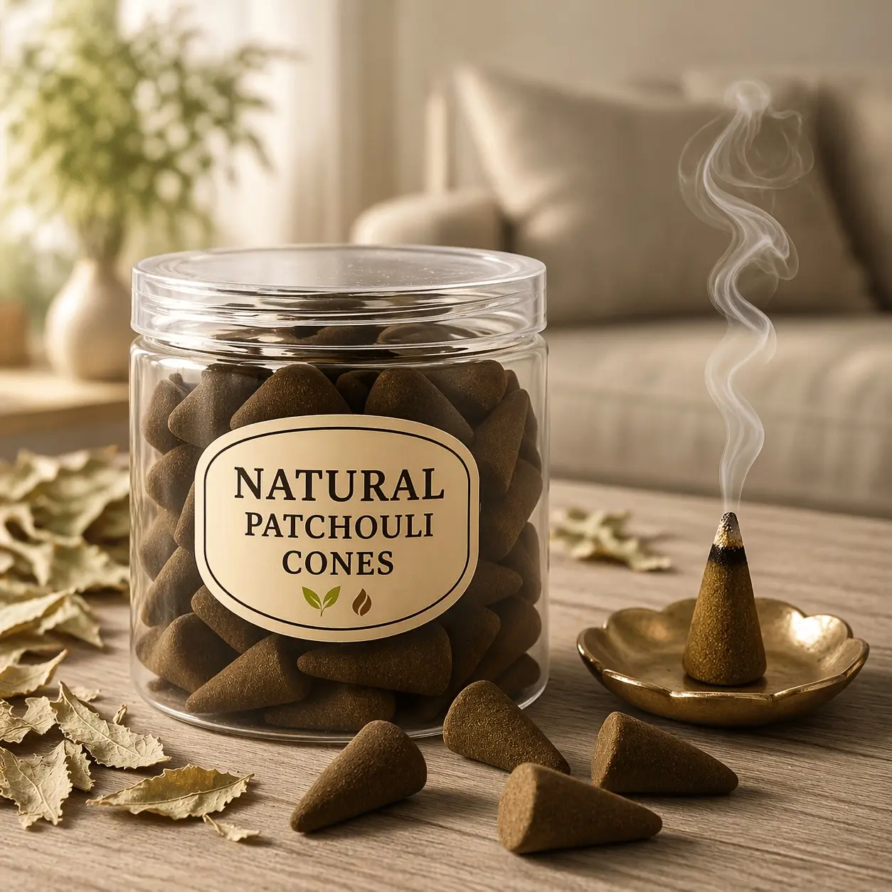 53pcs Large Capacity Natural Patchouli Incense Cones, Home Fragrance, Handmade, Ideal for Home Gatherings, Sleep Aid, Meditation, Festive Decorations