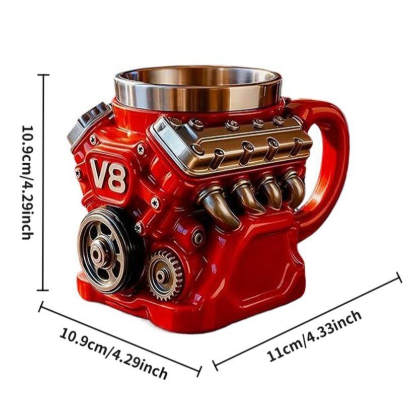 Engine-themed coffee mug, a retro-styled, realistic V8 engine stainless steel mug, a personalized double-walled insulated car mug with a handle, the perfect gift for Father's Day, Christmas, husbands, mechanics, and car enthusiasts. Engine-themed coffee mug, a retro-styled, realistic V8 engine stainless steel mug, a personalized double-walled insulated car mug with a handle, the perfect gift for Father's Day, Christmas, husbands, mechanics, and car enthusiasts.