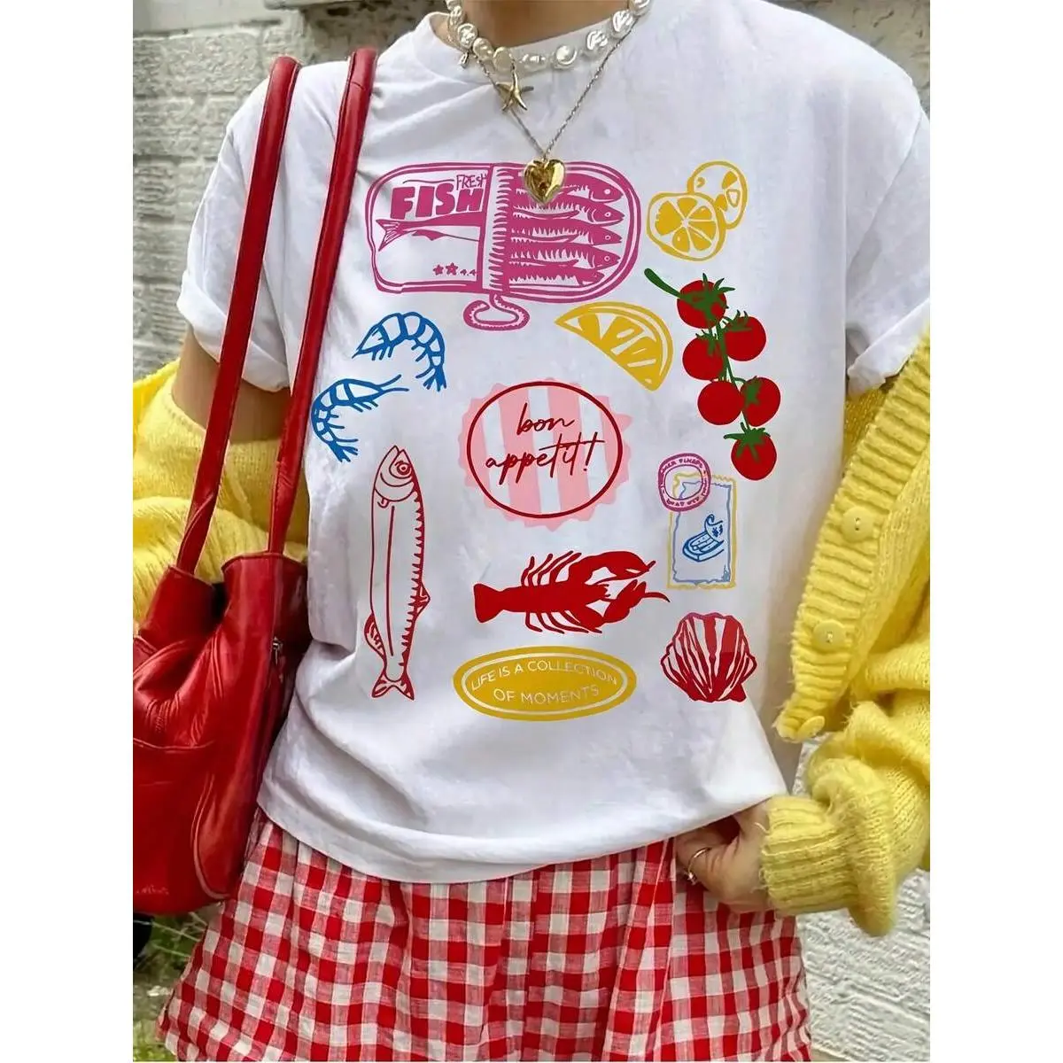 Women Cotton Short Sleeve Round Neck Funny Graphic Fish Print Casual Summer T-Shirt Loose Fit Tee Top Streetwear Fashion Trendy Cute Novelty Gifts