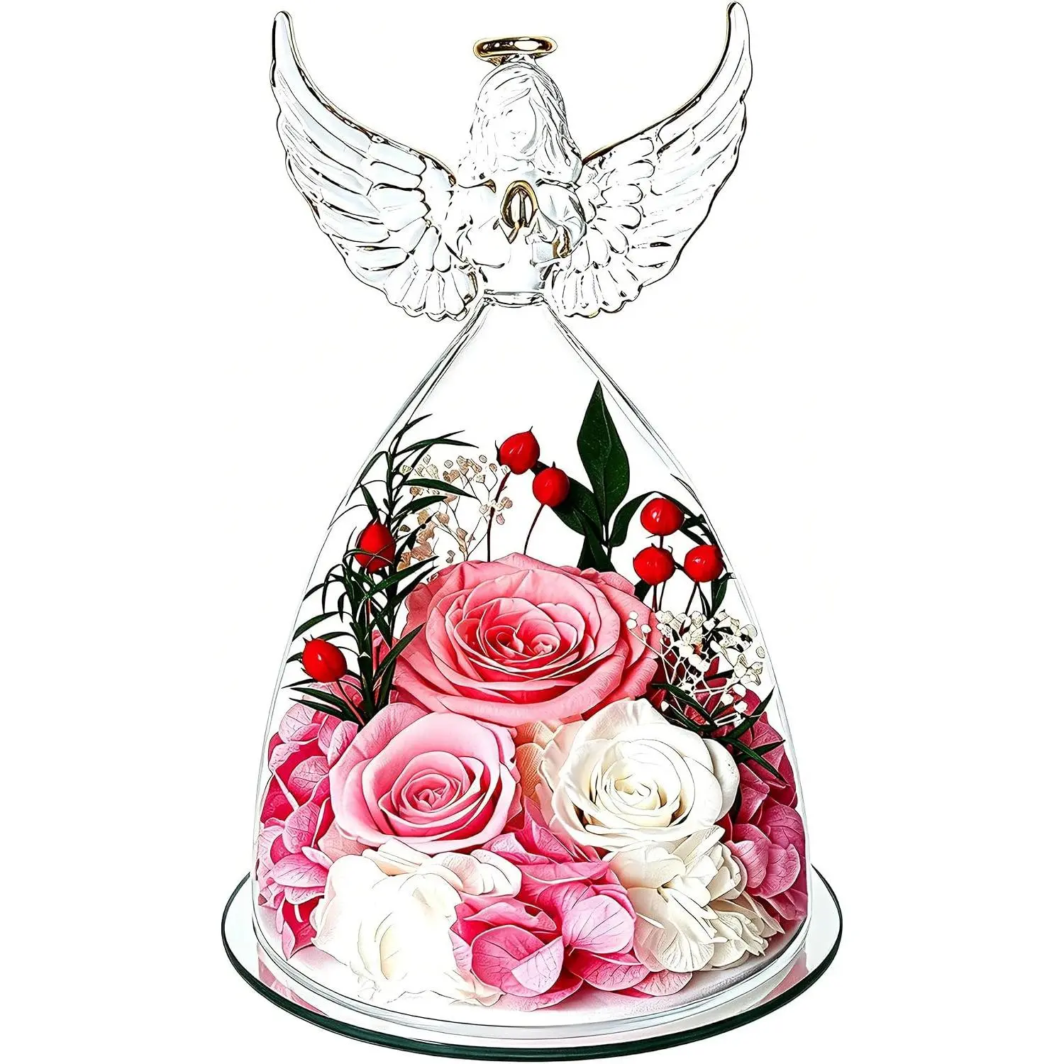 Birthday Gifts for Women Mom Grandma, Preserved Roses in Glass Angel, Flower for Delivery