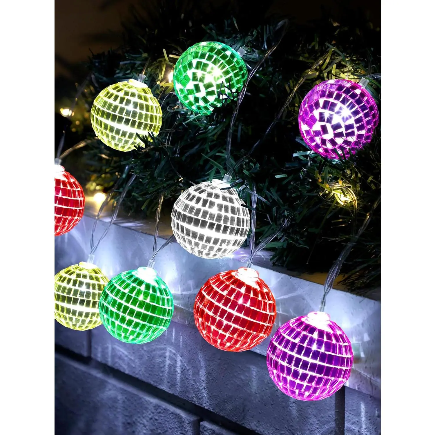 10/20 LED Disco Ball String Light   Mirror Balls Ornaments for Summer Party Backyard Porch Patio Decor Birthday Wedding 70s 80s Disco Party Supplies(1.57 Inch, Colors)