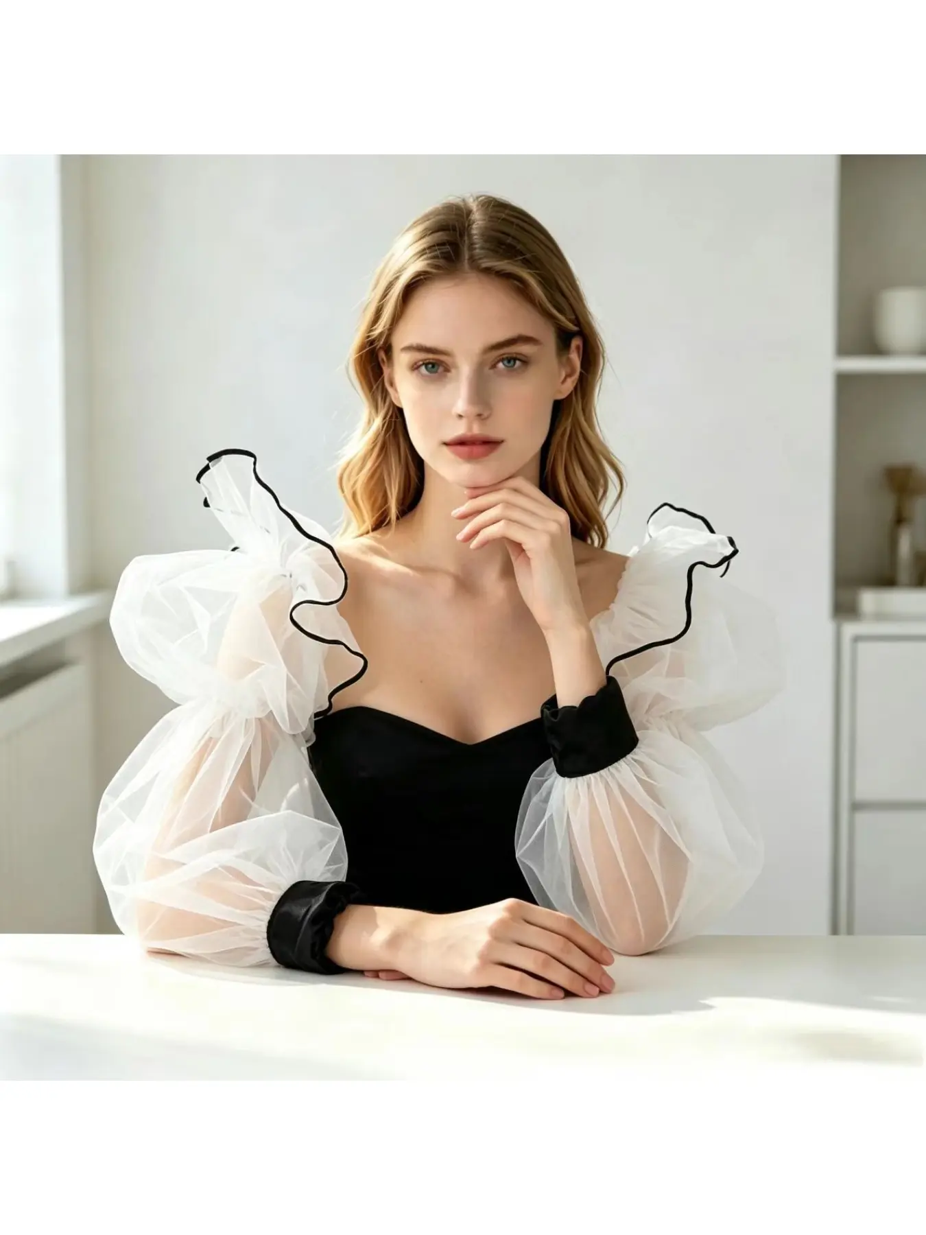 Cross-border white organza puff sleeves wedding dress removable puffy sleeve accessories Chic Elegant