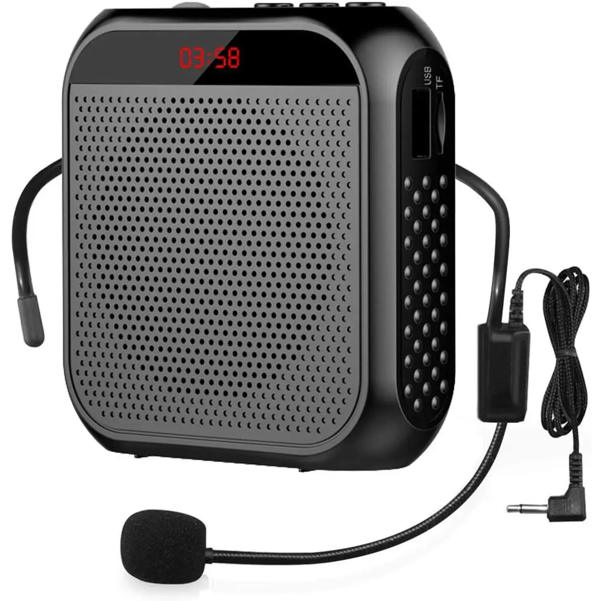 Portable Voice Amplifier with Wired Microphone Headset Rechargeable PA System Speaker Personal Microphone Speech Amplifier Power Amplifiers Loudspeaker for Teachers/Metting/Tour Guide (Black)
