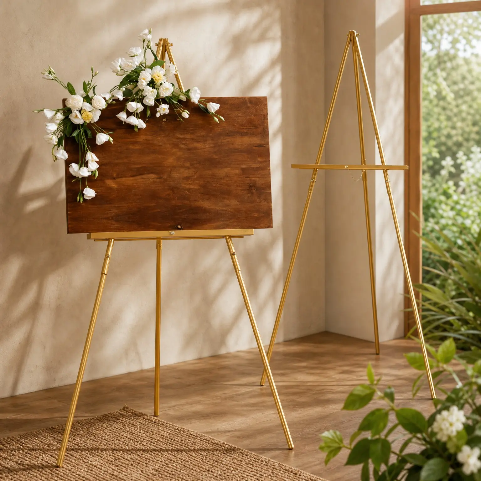 63" Gold Wooden Tripod Easel Floor Stand with Tray for Wedding Sign, Welcome Board, Poster, Picture, Canvas Art Display & PaintingGift